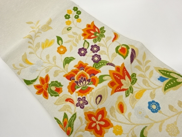 JAPANESE KIMONO / FLORAL ARABESQUE PATTERN WOVEN NAGOYA OBI